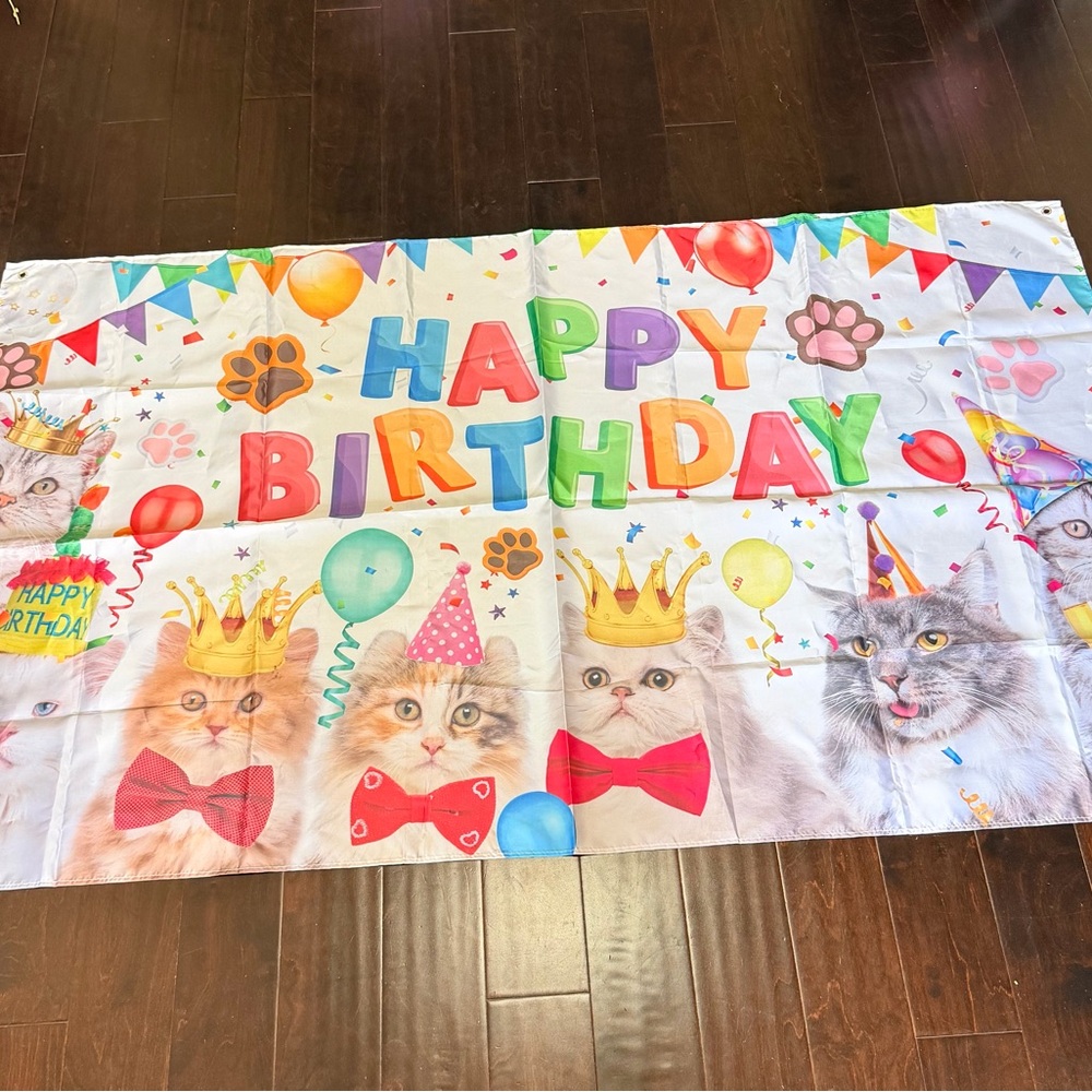 Colorful Cat-Themed Happy Birthday Banner